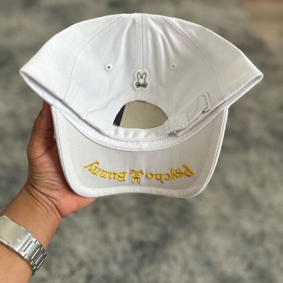 🐰 Psycho Bunny White Hat with Yellow Emblem UNISEX - Picture 3 of 4